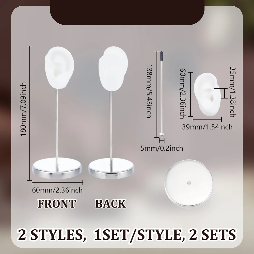 1 Set Ear Shaped Earring Display Stand White Piercing Stud Holder Earring Model Organizer with Round Base Ear Shape Jewelry