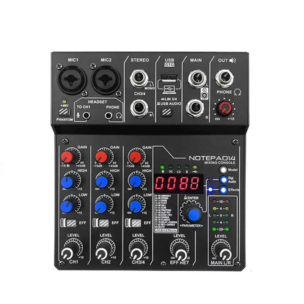 4-Channel Audio Digital Sound Mixer 24-Bit Mini DJ Console Hot Sale for Karaoke and Recording