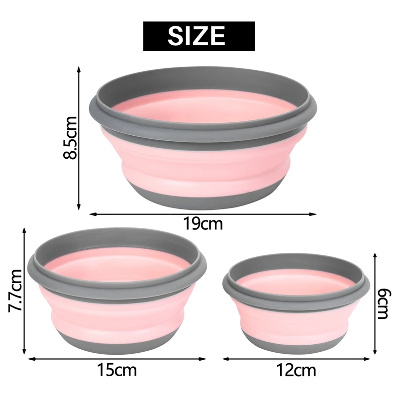 YWDZ-3 шт./компл. наборы мисок, силиконовый складной ланч-бокс, складная миска, портативная силиконовая складная миска, складная салатница с крышкой