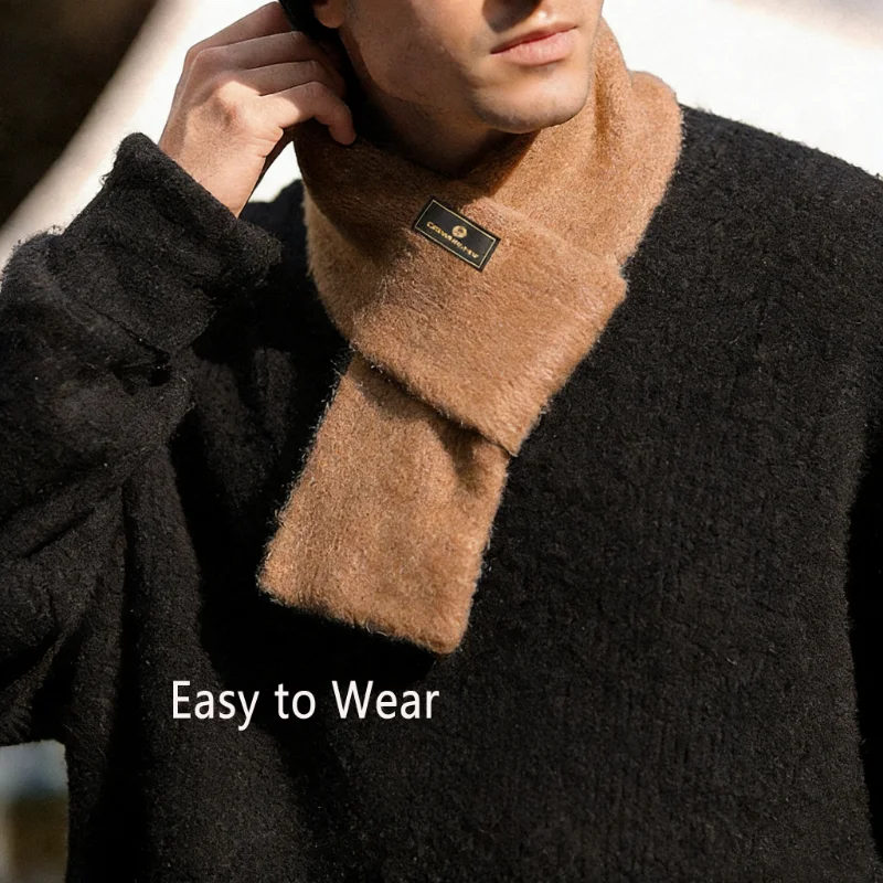 Knitted Scarf Vintage Mohair Plush Scarf Winter ColdProof Warm Small Size Collar Scarf Solid Color Outdoor Travel Men's Scarf