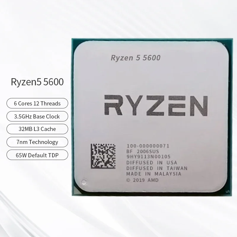 AMD Ryzen 5 5600 6 Cores 12 Threads 4.4GHz Desktop computer processor with AM4 Socket CPU