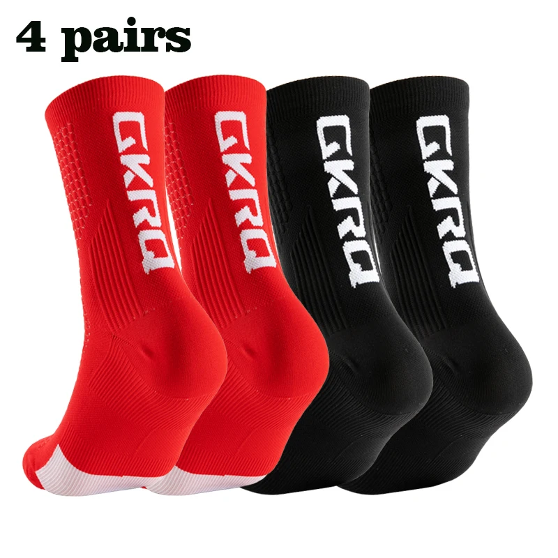 GKRQ 4 Paar 2023 neue Fahrradsocken Fahrrad Krankenschwester Kompression Rennrad Laufen MTB Kniehoch Weiß Sport Lustige Marke Schwarz