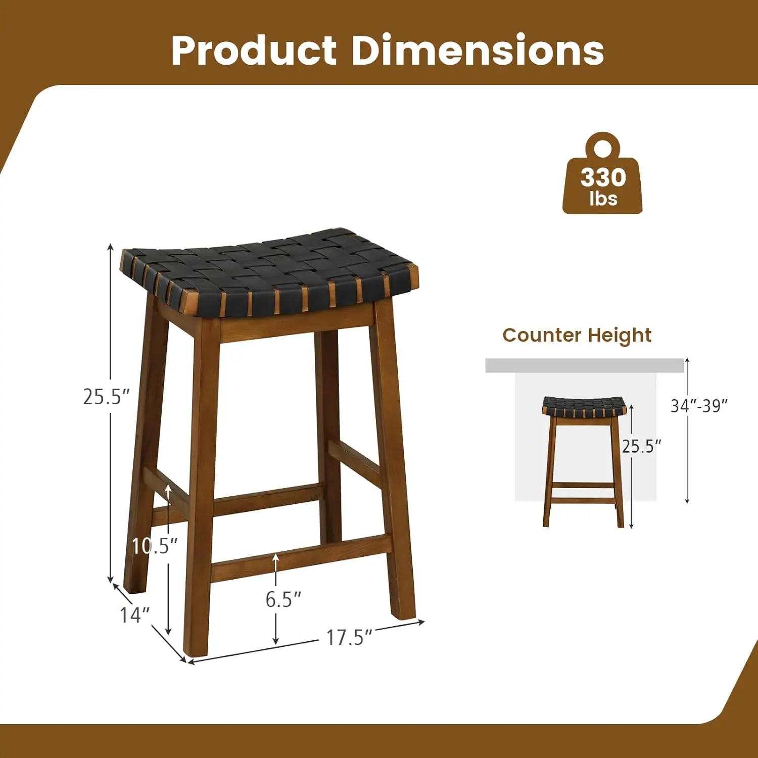 Safeplus Rattan Bar Stools Set Of 2, 25 Inch Counter Height Saddle Seat Bar Stools With Wooden Footrests For Kitchen Island,