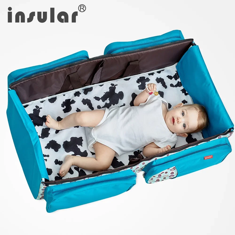 Insular Portable Outdoor Baby Crib Bed Travelling Baby Diaper Bag Infant Safety Bag Cradles Folding Crib Bed Safety Mommy Bag