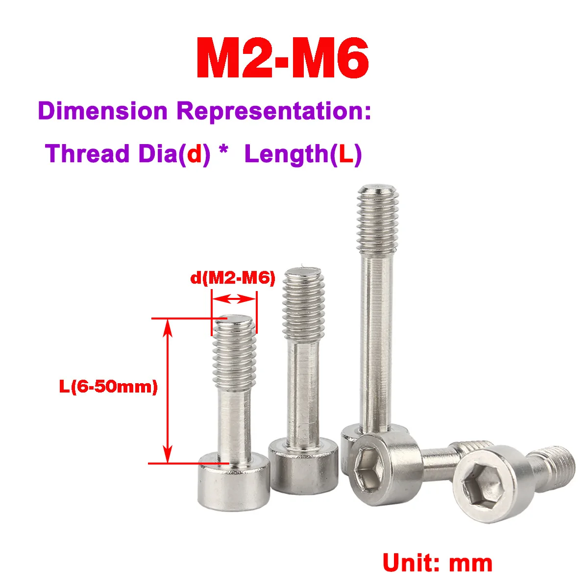 304 Stainless Steel Hexagon Socket Lock Screw / Cylindrical Head Half Thread Bolt M2M3M4M5M6