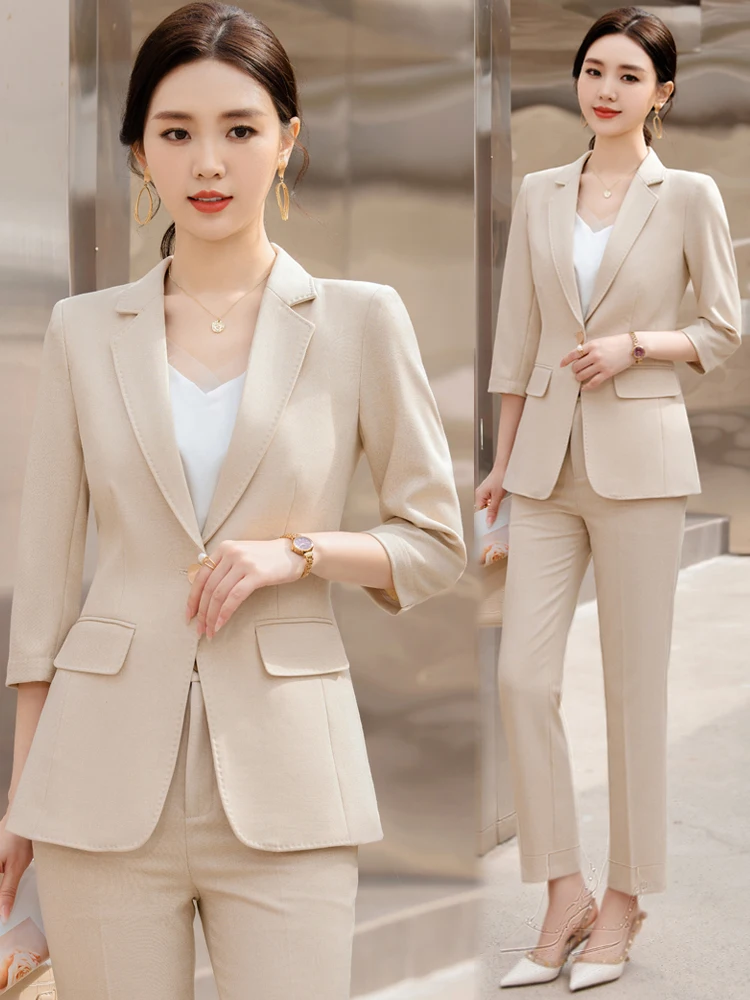 

Женский повседневный костюм цвета сакуры: пиджак и брюки для собеседований, весна-осень, новинка, маленький размер, премиум-класс