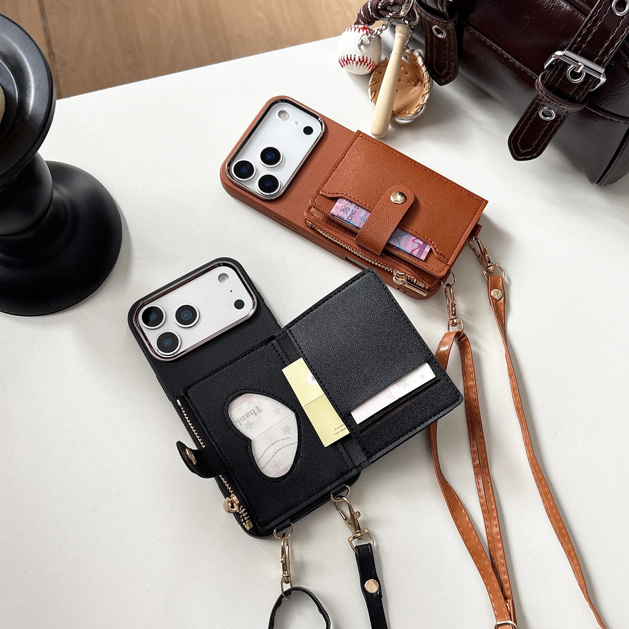 Crossbody Lanyard Wallet Strap Handyhülle für IPhone Air 16 15 17 Pro Max 11 12 13 14 Plus Kartenfächer PU-Leder Silikonhülle