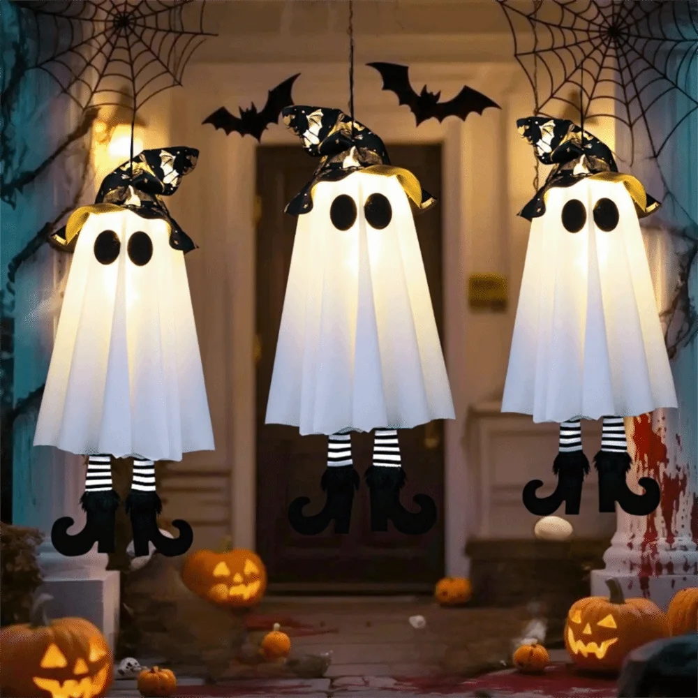 

Party Supplies Luminous Halloween Hanging Ghost Flashing with Witch Hat LED Specter Floating Halloween Hanging Ornament Tree