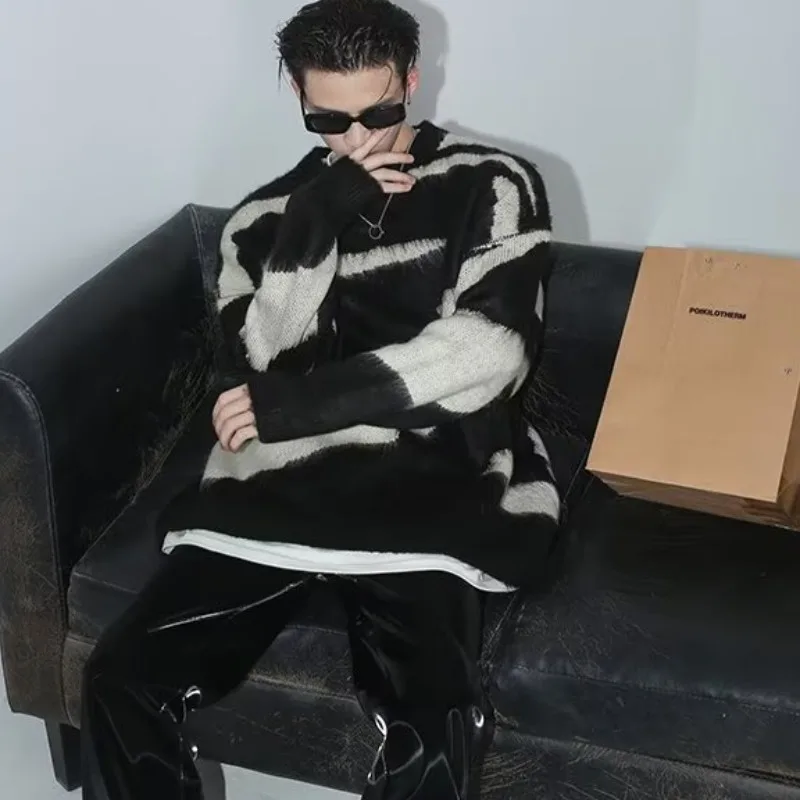 

Loose Fit Men's Knitwear Big Size Casual Sle Autumn Winter Faion Retro Hong Kong Sle Baseball Collar Diamond Pattern Sw...