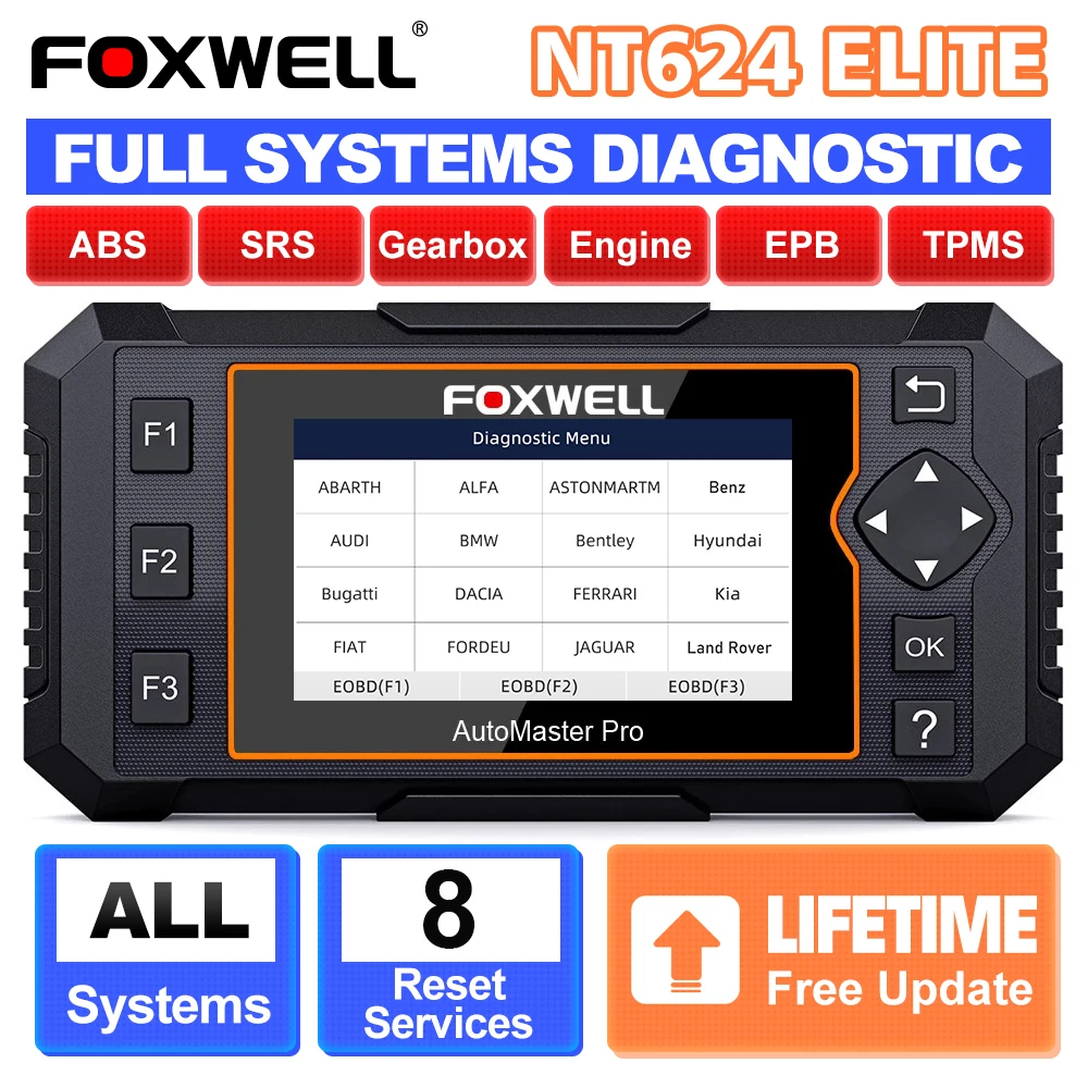 Сканер Foxwell NT624 Elite OBD2: диагностический инструмент для всех систем с дроссельной заслонкой Wi-Fi EPB ABS SAS и функц...