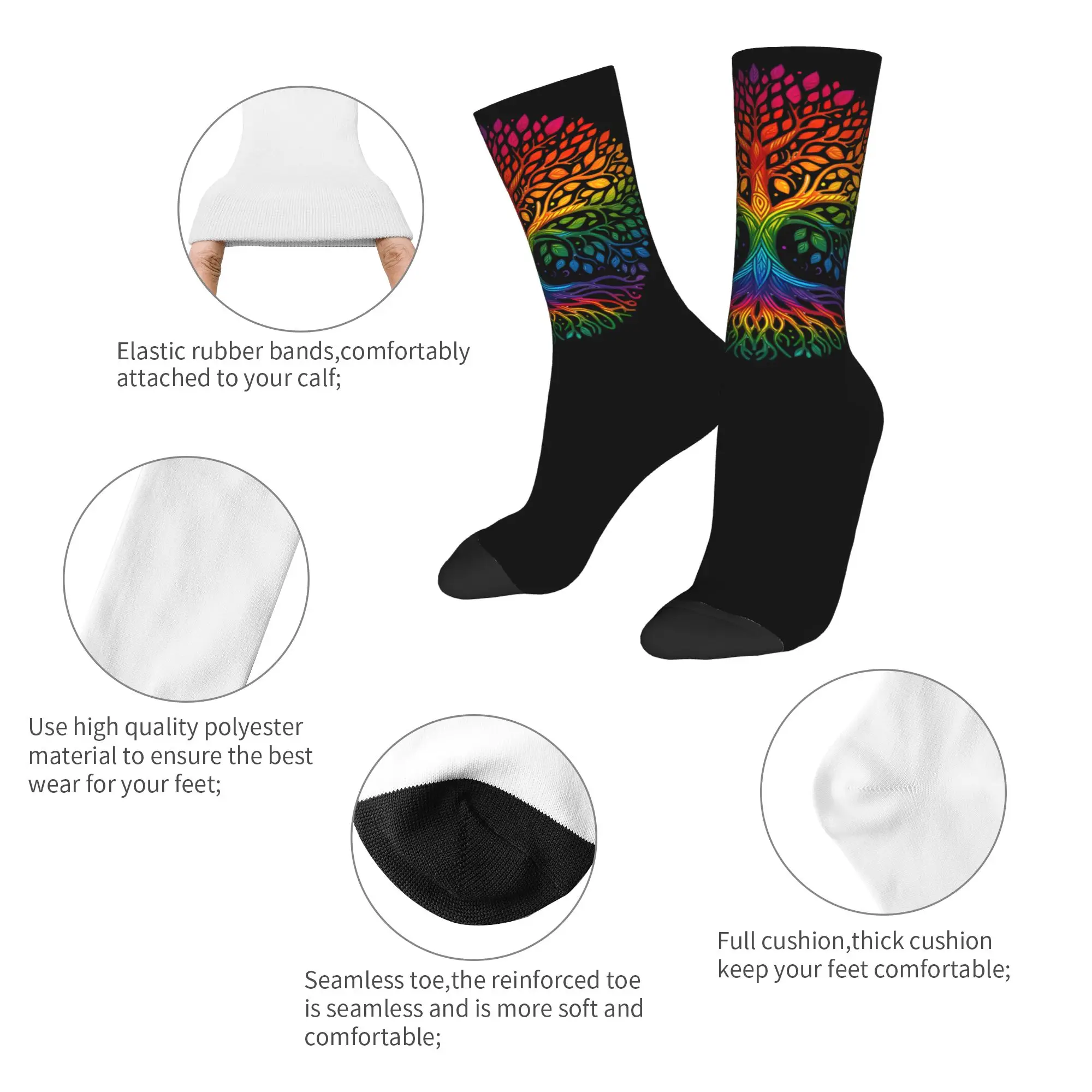 Autumn Winter Retro Men's Women's Tree Life Rainbow LGBT Gay Pride Flag Ally Socks  Non-slip Football Socks