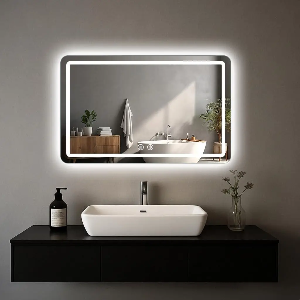 

5mm Led Mirror for Bathroom with Front Light and Backlit, Dimmable Anti Fog Wall Bathroom Mirror with Led Lights, Water Proof