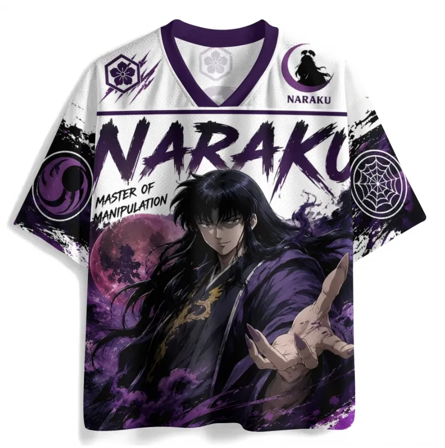 Inuyasha Naraku Shoulder Hexagonal Cherry Blossom Badge Crescent Figure Silhouette Mesh Purple Moon Spider Web Anime Jersey