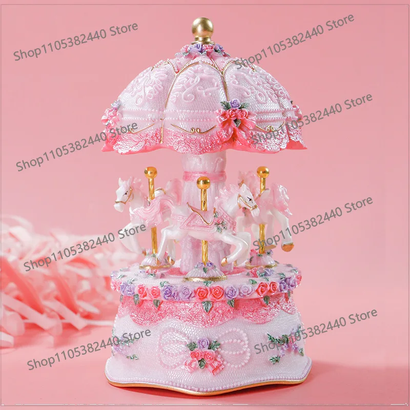 Rotating Carousel Music Box, Creative Musical Merry-Go-Round Gift for Little Girls, Christmas Birthday Toy