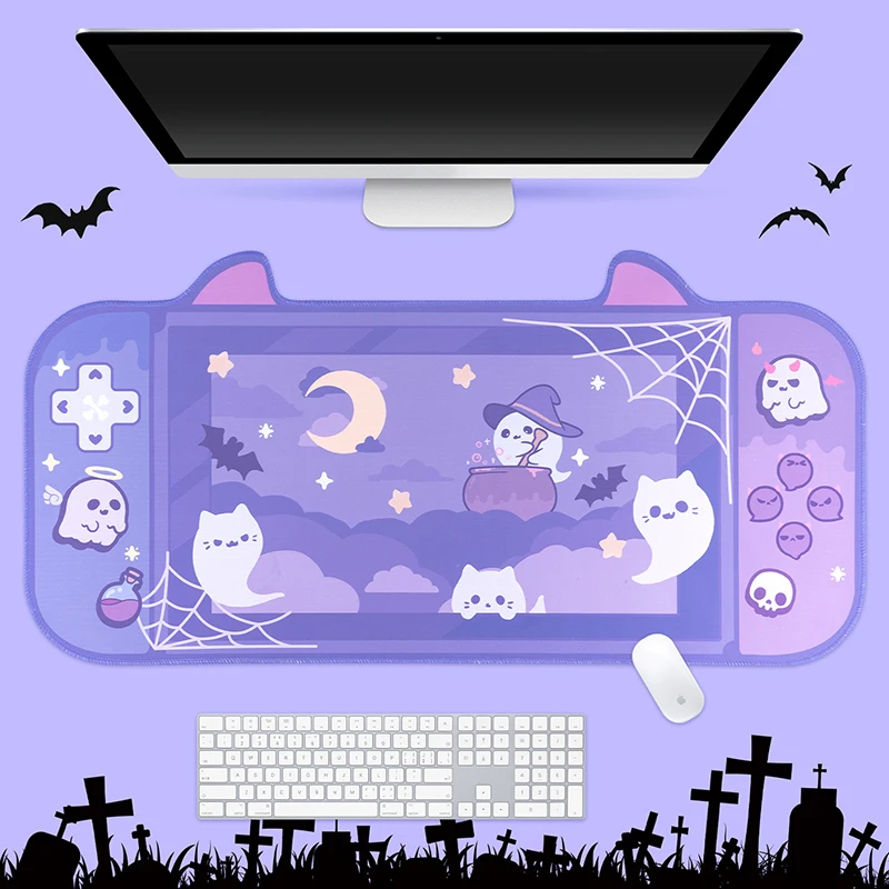 Extra Large Purple Gaming Mouse Pad Cool Ghost Design XXL Office Table Desk Mat Water Proof Nonslip Laptop Desk Accessories