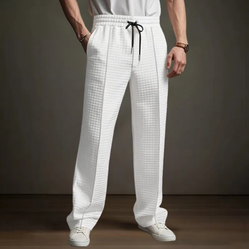 

Men's High-Quality Jacquard Waffle Casual Sports Business Jogging Pants Breathable Loose Straight-Leg Gentleman's Clothing