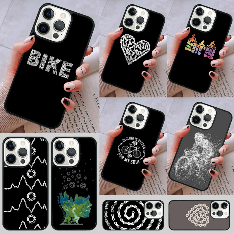 Road Bike Chain Heart Phone Case cover For iPhone 14 13 15 16 Pro Max Coque 12 11 Pro Max For Apple 8 PLUS 7 6S fundas