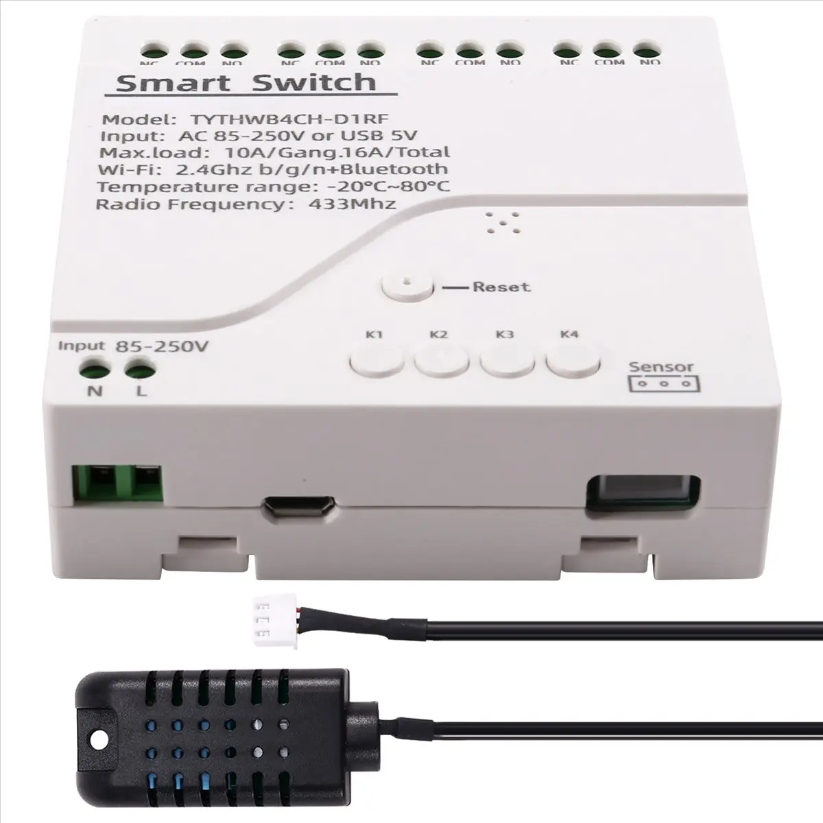 

ABKQ-Tuya Wifi Smart Switch Temperature Humidity Sensor Monitor AC 85-250V Wireless Smart Switch For Alexa Google Home