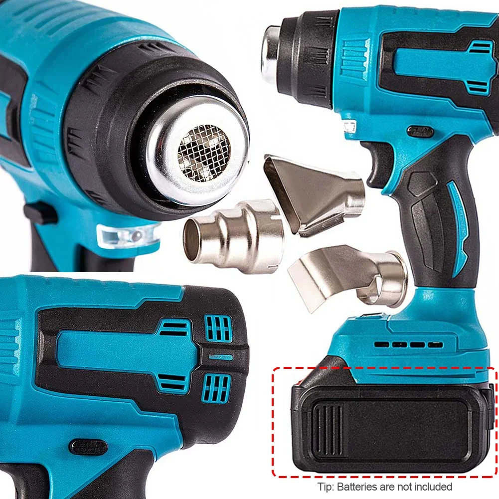 2000W Electric Heat Gun for Makita 18V Battery Cordless Handheld Hot Air Gun with 3 Nozzles Industrial Home Hair Dryer