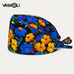 Gorros quirúrgicos con estampado de flores para mujeres y hombres, gorro médico para sala de operaciones