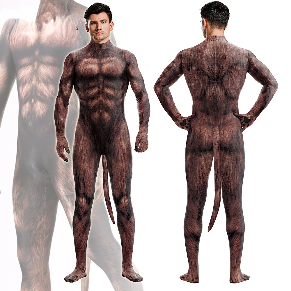 Cosplay Brown Bear 3D Printed Adult Jumpsuit Stage Performance Milk Silk Tight Fitting Clothes Game and Anime Playing Costume