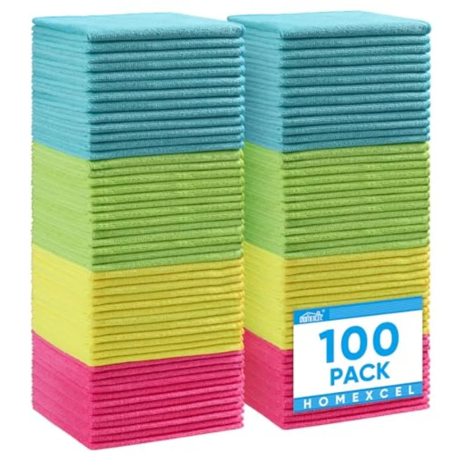 

Microfiber Cleaning Cloth100 Pack Cleaning Rags Cleaning Towels with 4 Color Assorted 11.5"X11.5" Shop Towels Green/Blue/Yellow