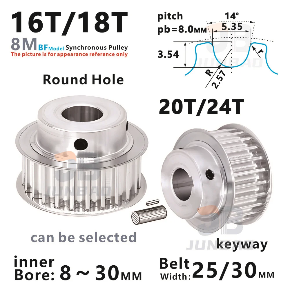 HTD 8M BF Model 16T 18T 20T 24Teeth Synchronous wheel Belt Width 25 30MM  Bore 8 10 12 To 30MM 8M Timing pulley 3D printer parts