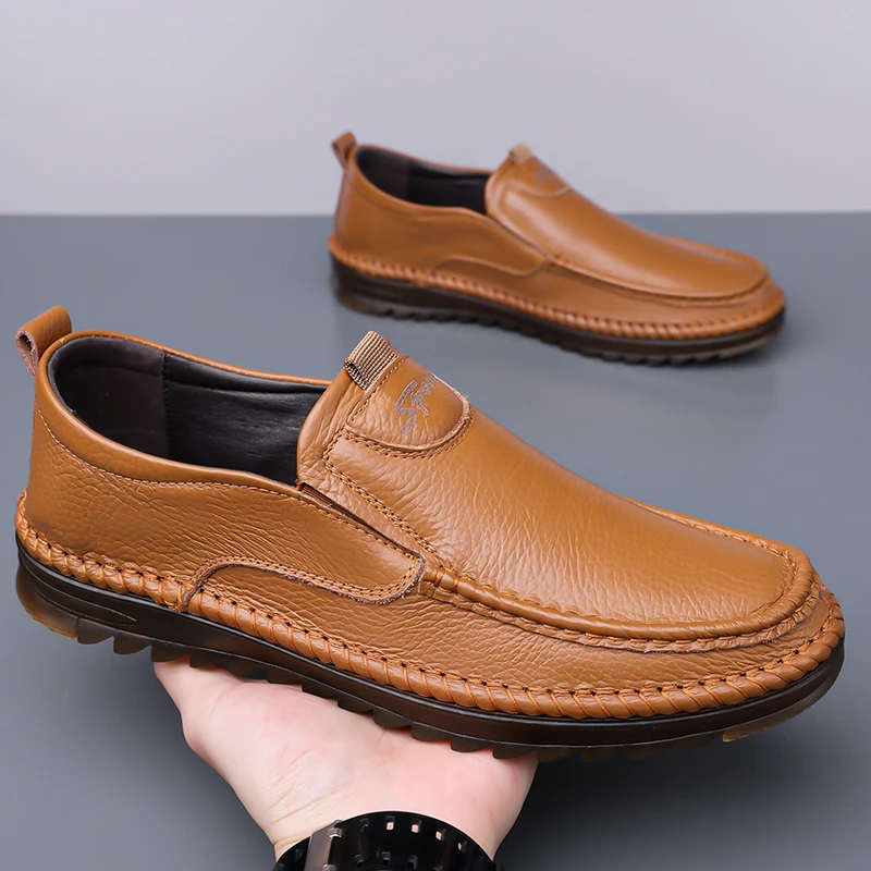 

Handmade Men's Casual Leather Slip-On Shoes Soft Bottom Fashionable Korean Style Large Size Comfortable Breathable Shock Abso...