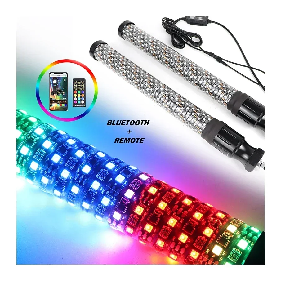 APP Remote Control Brake Turn RGB Sprial Flashing Antena LED 1FT 2FT 3FT Hyper Can Am X3 Maverick fa Led Whip Lights for RZR