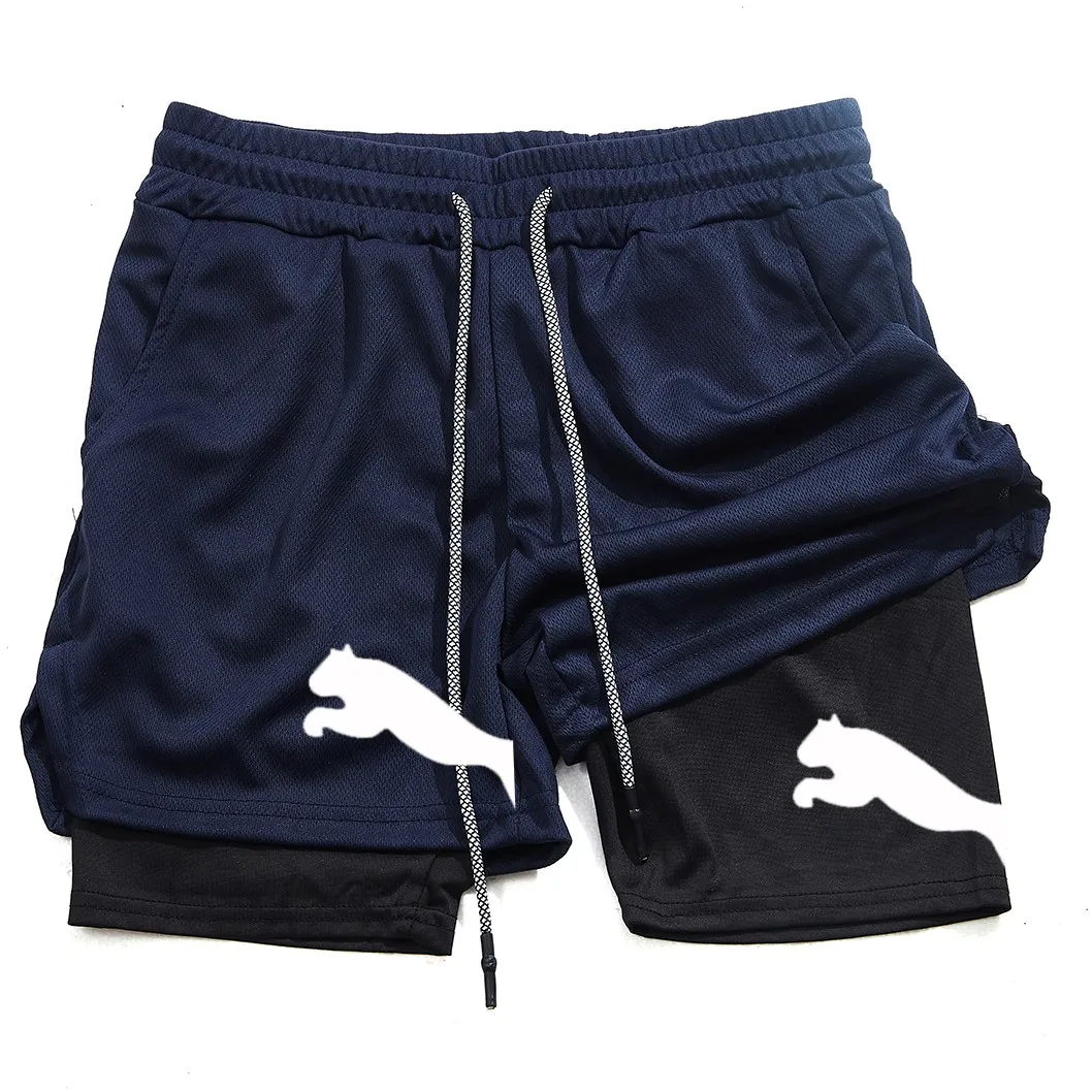 Sports shorts men's 2-in-1 running compression shorts training yoga gym sportswear sports shorts with pockets