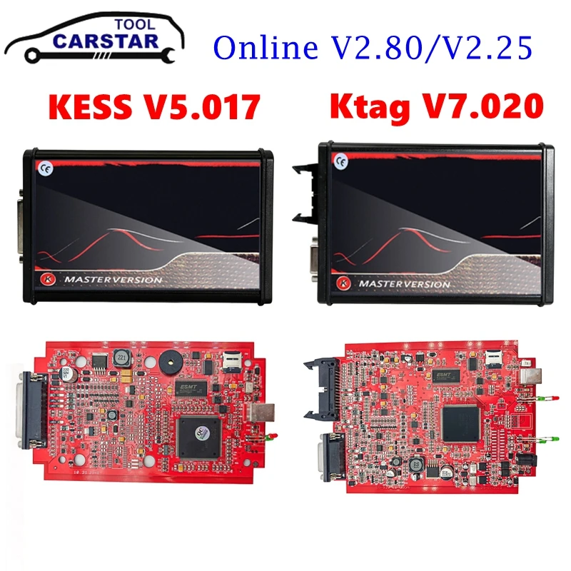 2024 Online 2.80 EU Red Kess V5.017 OBD2 Manager Remap Kit KTAG V7.020 Car ECU Chip Tuning Programmer Tool