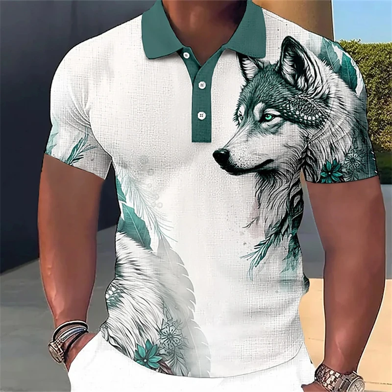 New Men\'S Polo Shirt 3d Wolf Eagle Print Men Clothing Summer Casual Short Sleeved Loose Oversized Shirt Street Fashion Tops Tees