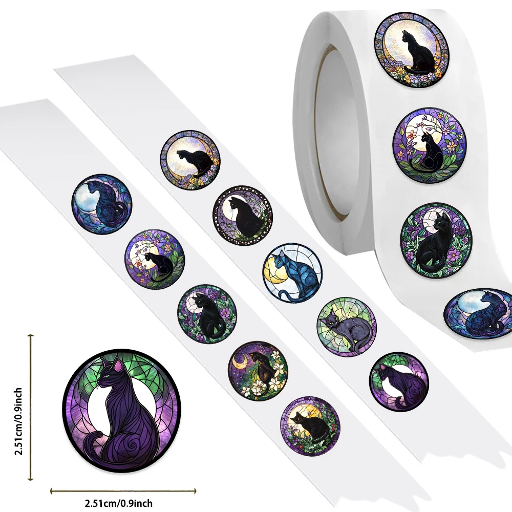 

500pcs/roll Glass Style Cat and Moon Sealing Stickers Creative Cartoon Decals Notebook Phone Funny Graffiti Sticker Decoration