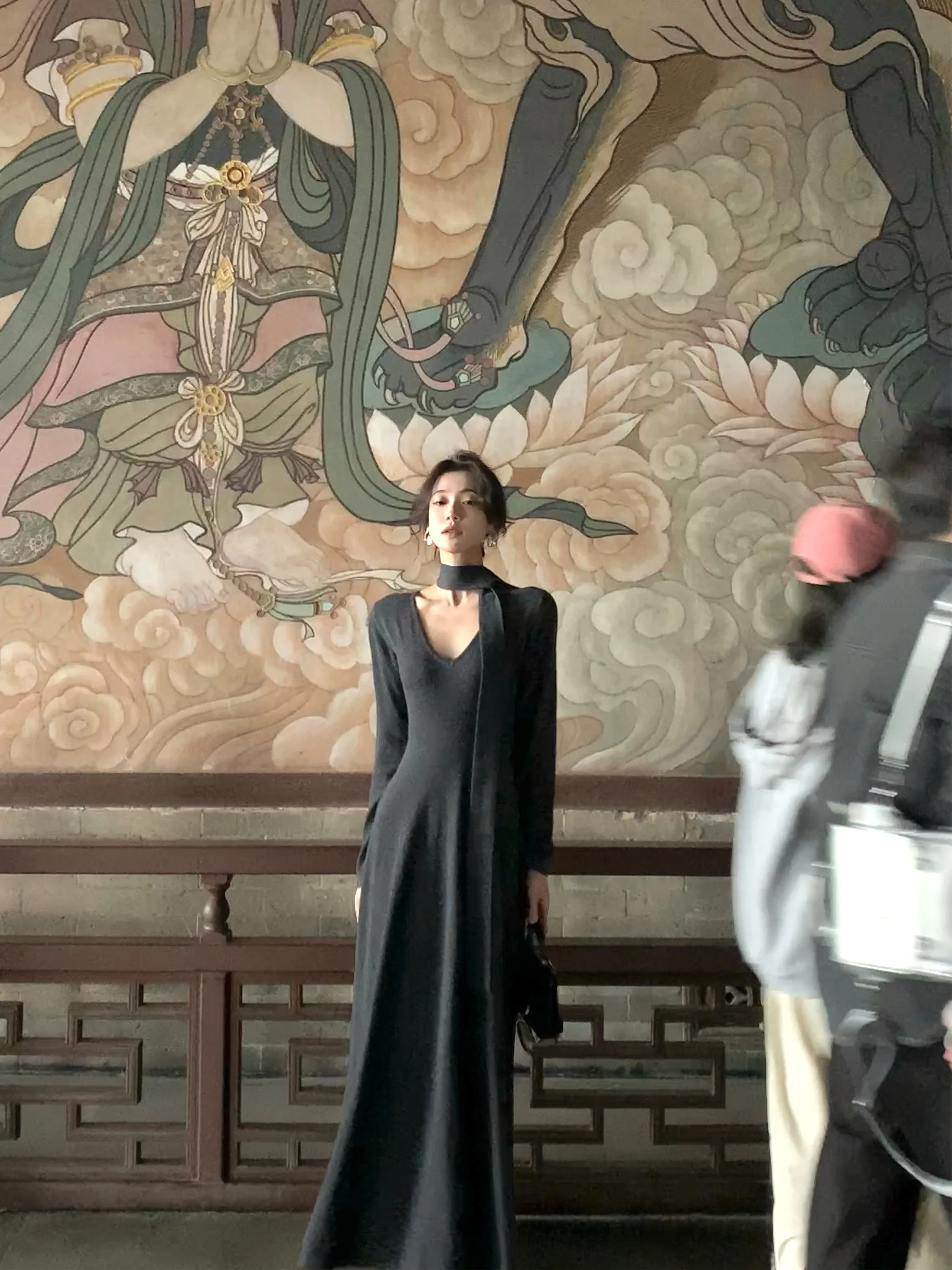 

Slimming V-Ne Knitted Dr Women's Belted Mid-Length Wrap Skirt Autumn Winter New Sle French Sle High Waist Polyester ...