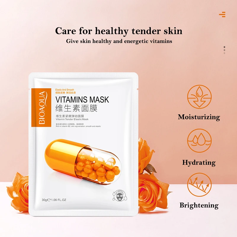 5pcs BIOAQUA Vitamin C Face Mask Moisturizing Oil Control Face Sheet Masks Beauty Skincare Facial Masks for Face Skin Care