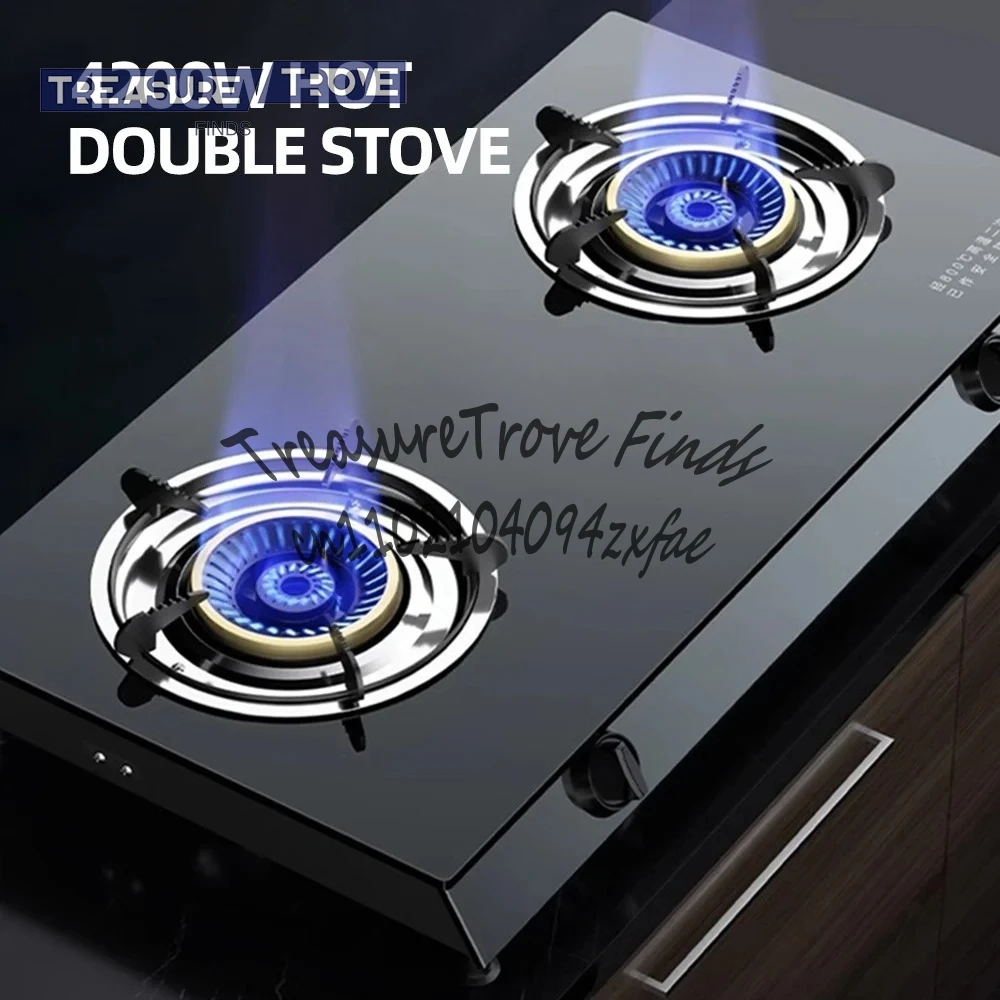 

Kitchen Double Gas Stove Desktop Glass Cooktop Gas Burner Furnace Cocinas De Gas