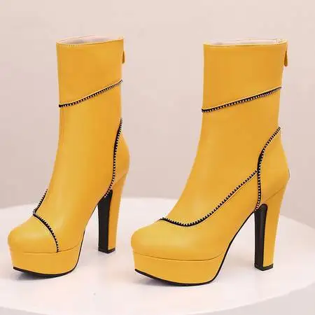 2024 New Women Ankle Boots Round Toe High Heel 12cm Platform 3.5cm Zipper Crystal Plus Size 48 49 50 Sexy Dating Bota