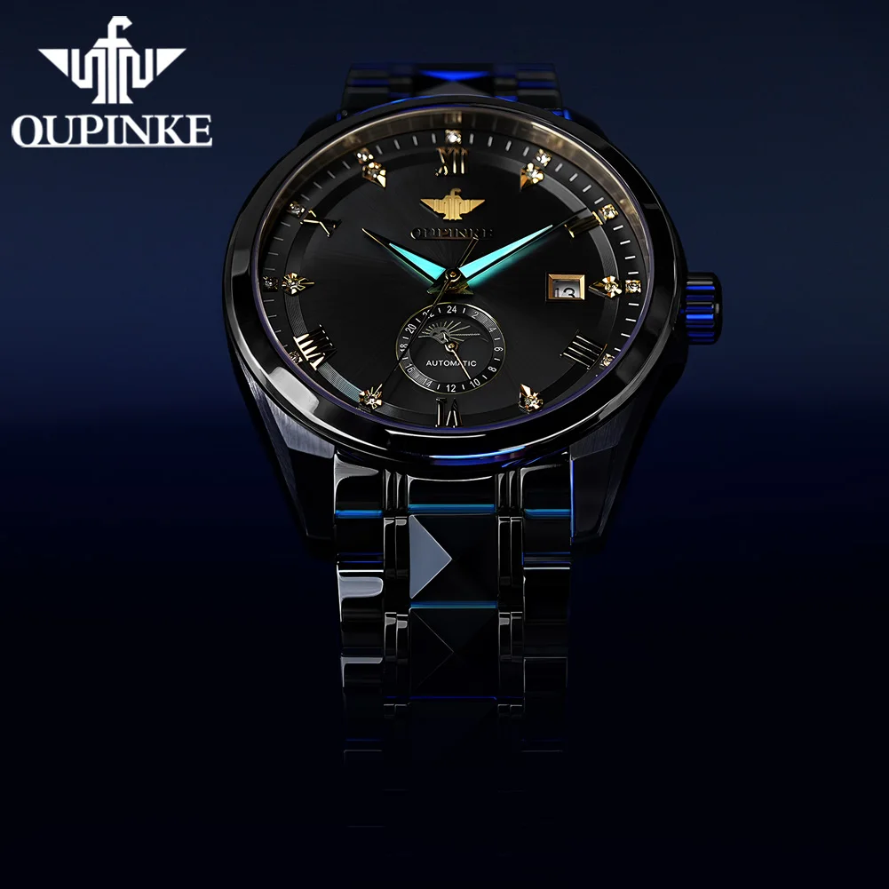 OUPINKE Nuovo 3265 Orologio meccanico da uomo Fashion Business All Automatic Watch Orologio da uomo con specchio in zaffiro HD con fasi lunari impermeabili