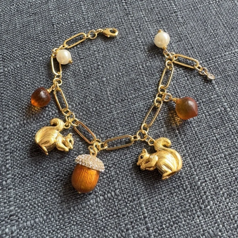 

2024 New squirrel enamel pine cone orange bracelet jewelry for women girlfriend birthday ​wedding gifts for guests party favors