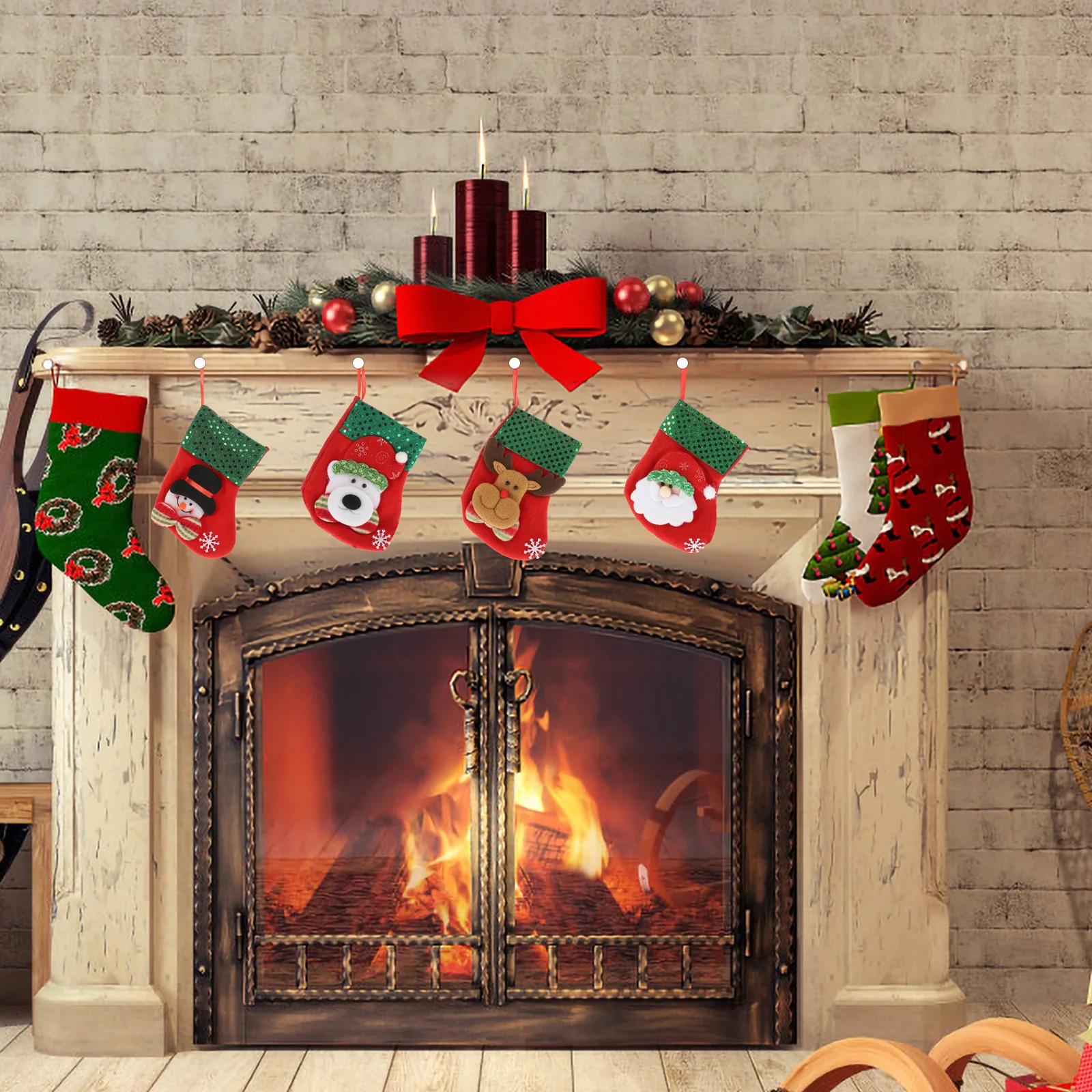 

4Pcs Christmas Stocking Decorations Nonwoven Tree Santa Snowman Gift Bag Hanging Sparkle Festive Holiday Ornaments