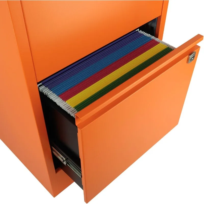 2-Drawer Flush Front Vertical File Cabinet - Orange, 2 Hanging File Drawers, Powder-Coated Steel, Locking Drawers by