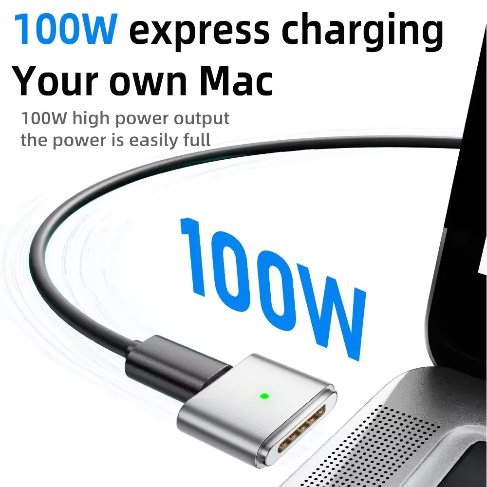 100W USB-C to MagSafe 3 Magnetic Adapter for MacBook Air/Pro M1 M2 M3 M4 Fast Charging Cable