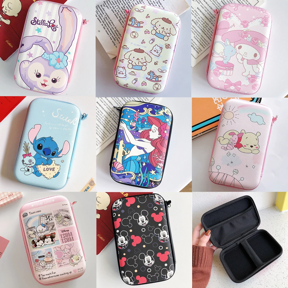 Portable Mobile Power Carrying Case for Earphone Charger Cable Storage Bag Sanrio Kitty Melody Mermaid Mickey Stitch Stellalou