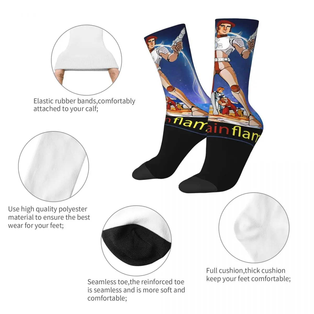 Funny Capitaine Flam Captain Future Theme Cozy Socks Merch All Season 2023 New Soft Middle Tube Socks Breathable