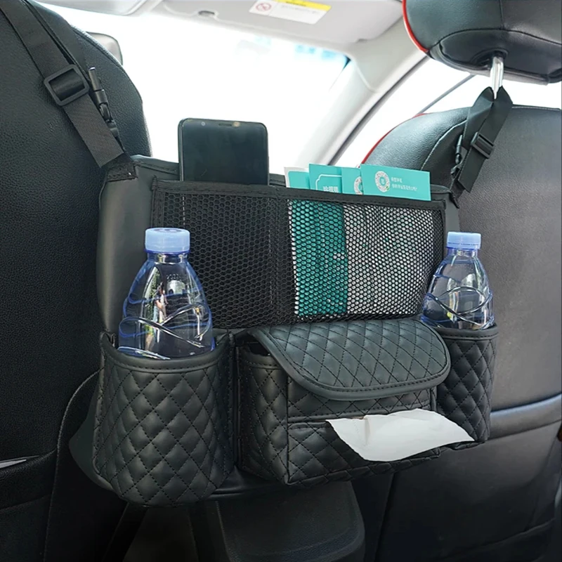 Leather Car Seat Middle Storage Bag Universal Auto Hanging Handbag Holder Between Seat Tissue Water Cup Pockets Stowing Tidying