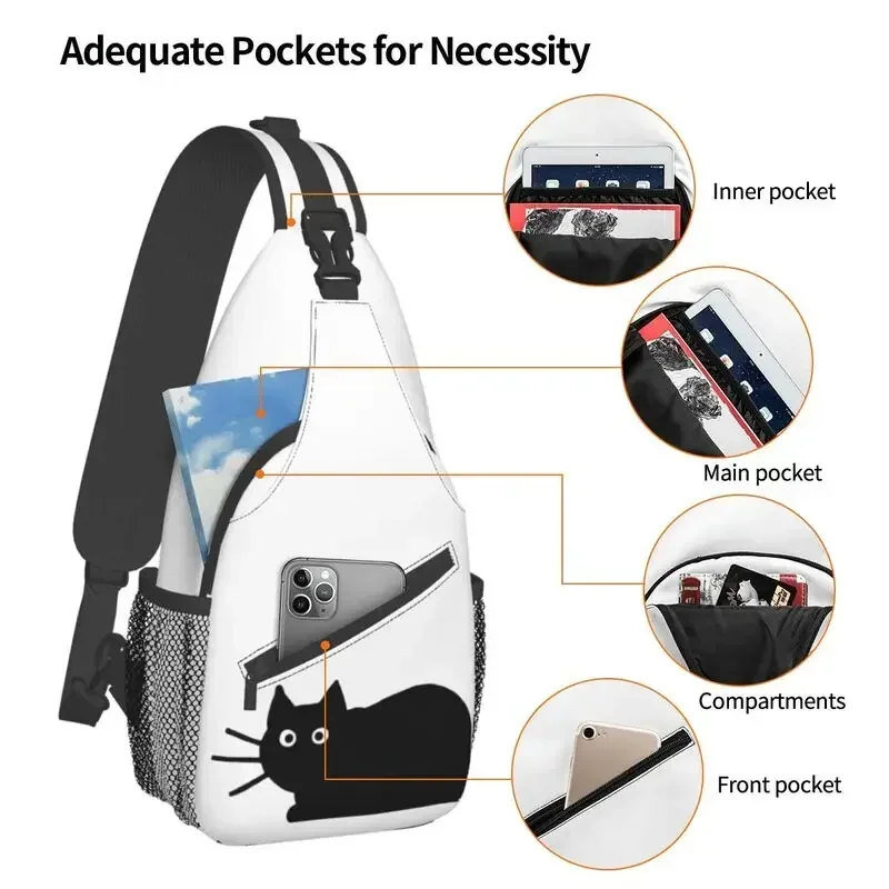 أزياء القطة السوداء Crossbody حبال حقيبة الظهر الرجال حقائب الكتف الصدر للسفر