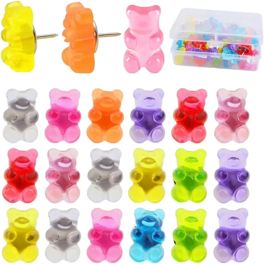 

25 Cute Gummy Bear Push Pins, 10 Colors, for Bulletin Boards, Office & Home Decor