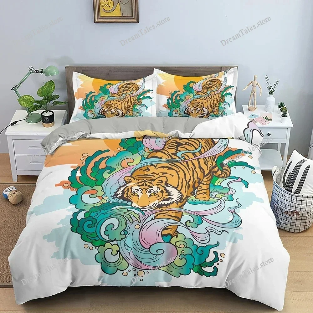 

Tiger Print Duvet Cover Set 3D Animal Pattern Bedding Set Queen King Size Comforter Cover with Pillowcase Home Textile369