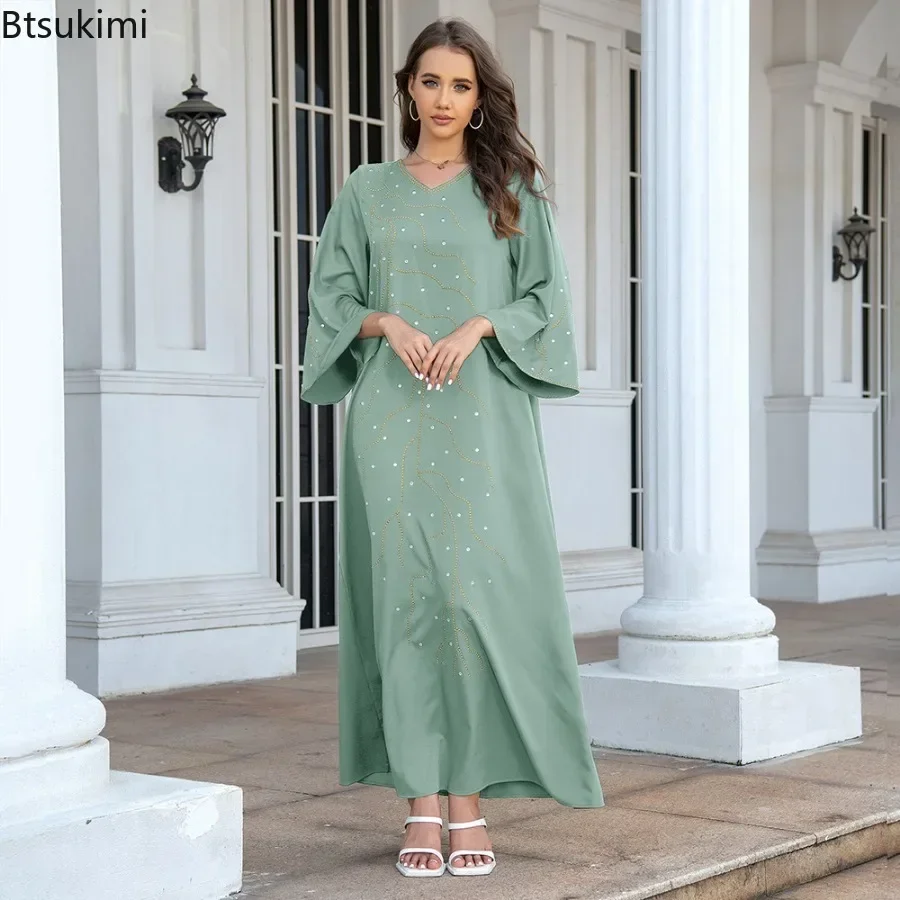 2025 فساتين مسلمة سعودية للنساء الماس تركيا فستان ماكسي فضفاض عربي دبي قفطان Musulman عبايات طويلة للنساء فستان سهرة