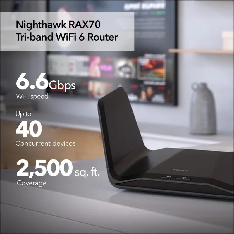 WiFi 6 Router (RAX70) AX6600 6.6Gbps Wireless Speed – Tri-Band Gigabit Internet Router – Covers 2,500 sq. ft.,